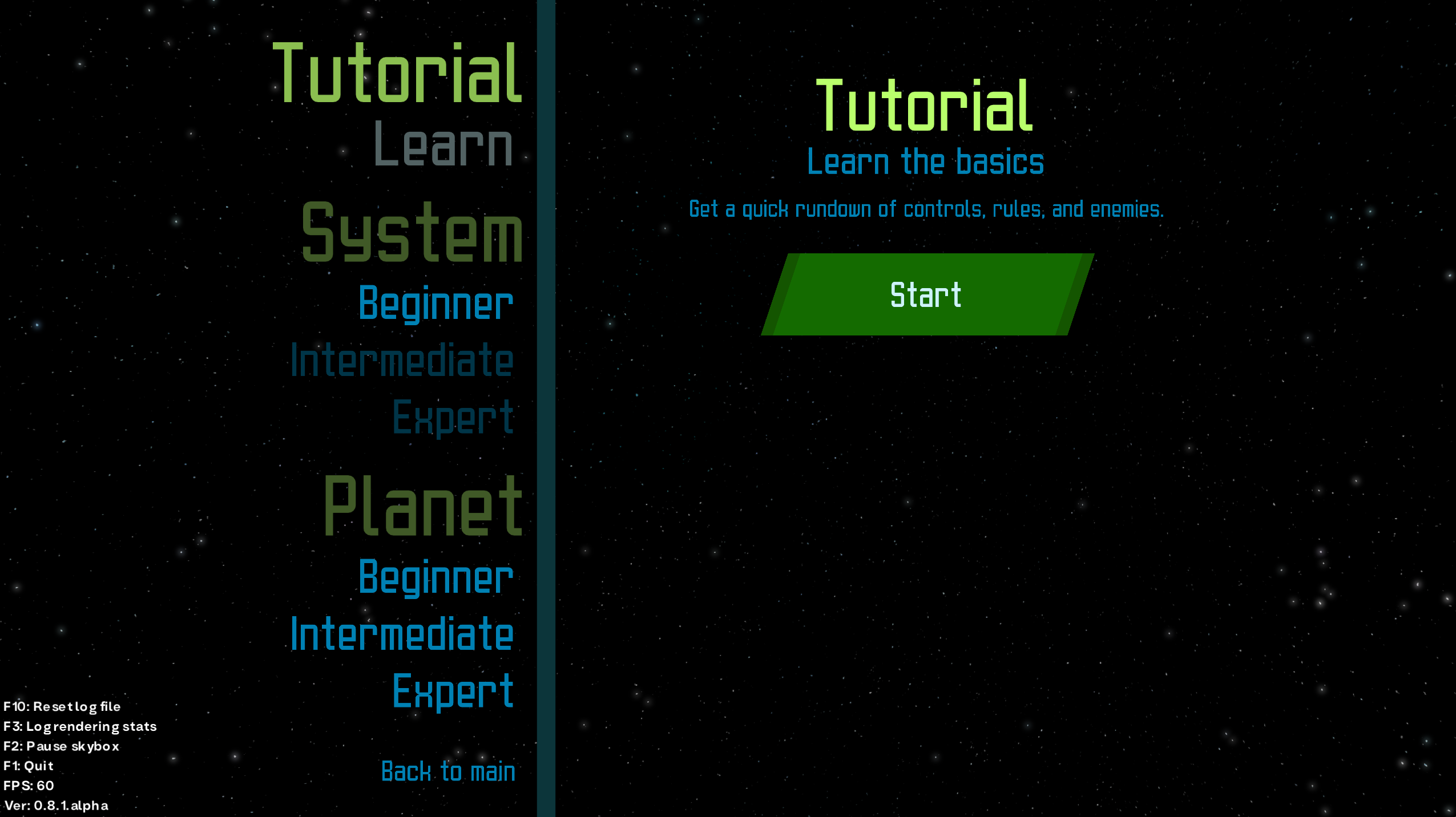 PlanetSweeper game selection
